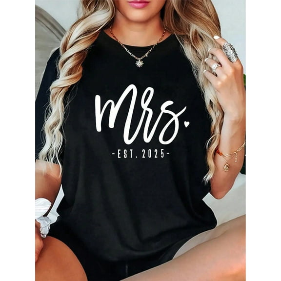 100% Cotton Casual Tshirt Mrs. Est. 2025 Just Married Wedding Couples Mr & Mrs Bride T-Shirt
