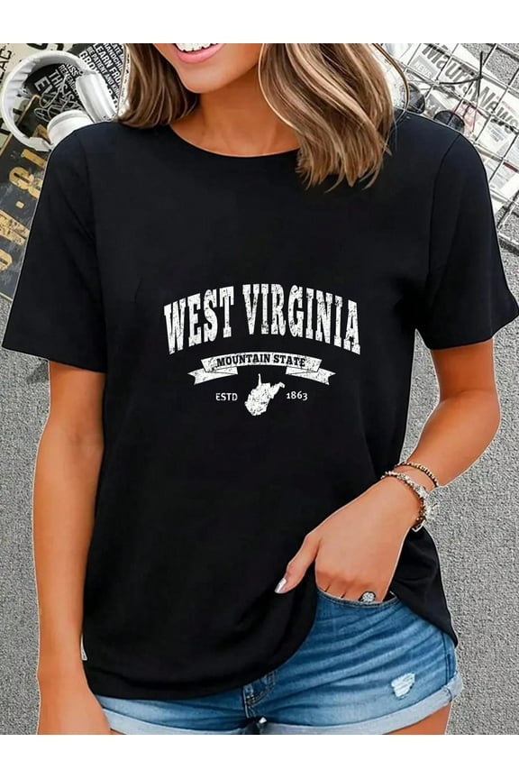 100% Cotton Casual Tshirt Vintage West Virginia Shirt Distressed Tee WV Mountain State