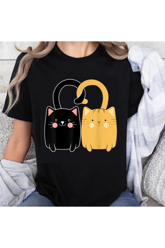 100% Cotton Cat Lock And Key Cute Black And Yellow Kitty Animal Design For Women Men Unisex T-Shirt