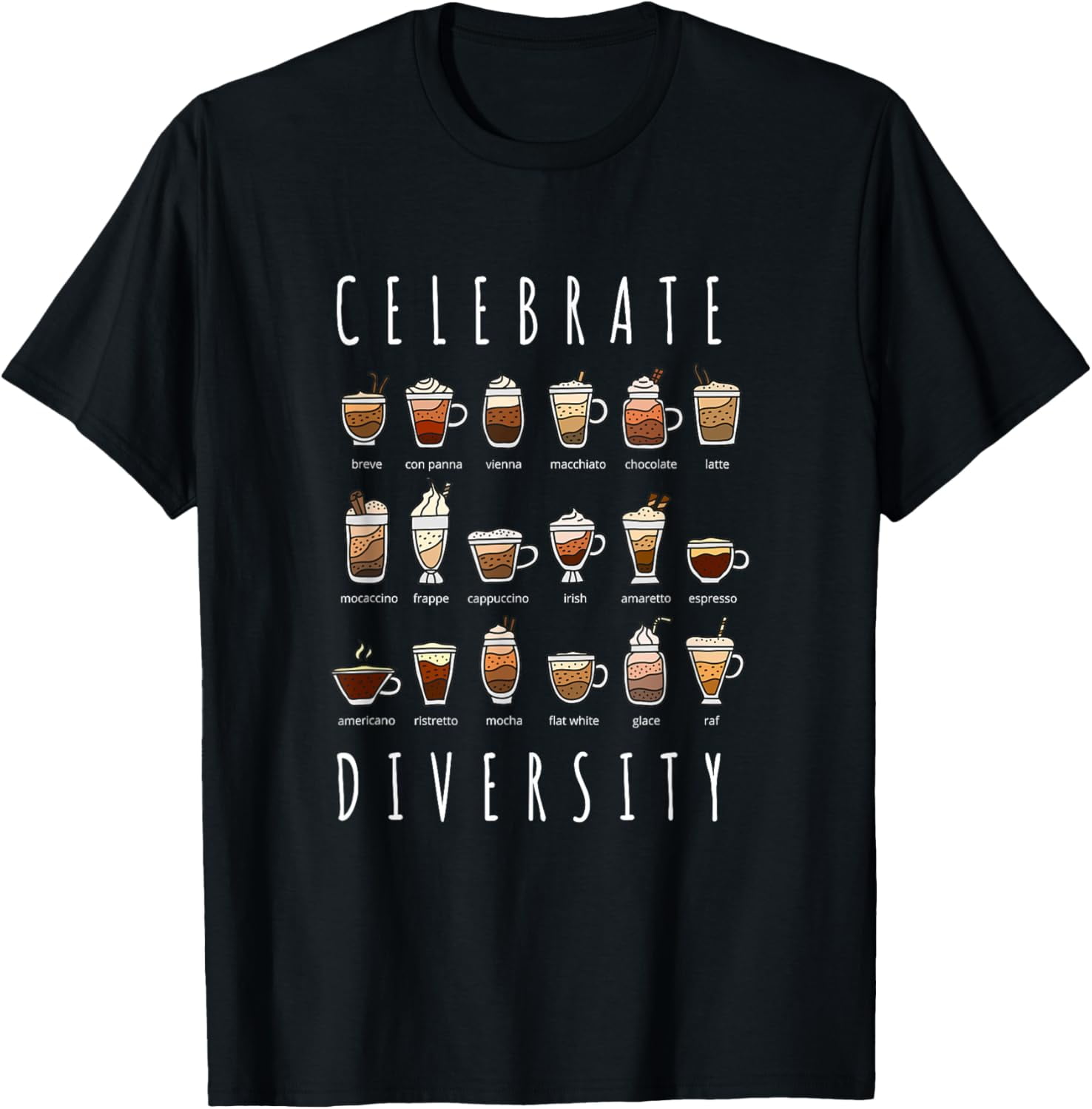 100 Cotton Celebrate Diversity Caffeine Barista Shirt for Coffee