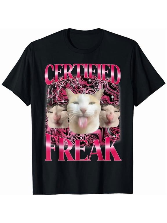 100% Cotton Certified Freak Eat Cement Cursed Cat Funny Cat Meme T-Shirt
