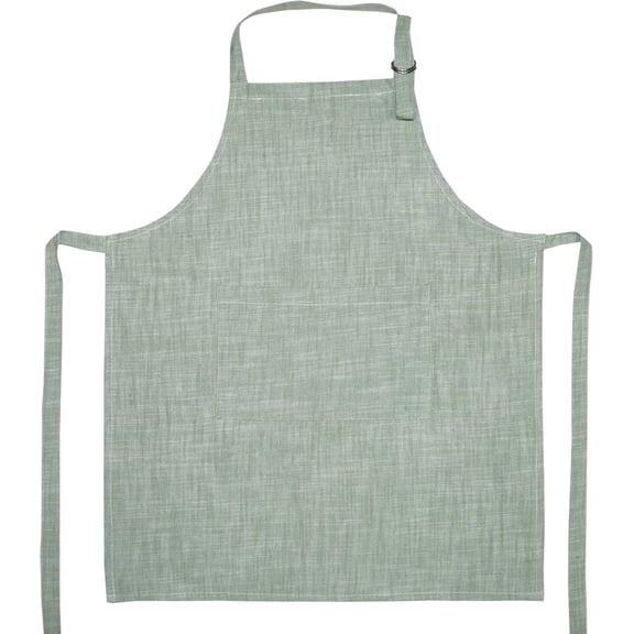 100% Cotton Chambray Apron with Pocket and Adjustable Neck with Long Ties Apron 25" X 31" for Women Men Chef Cooking, Baking, Gardening, Green