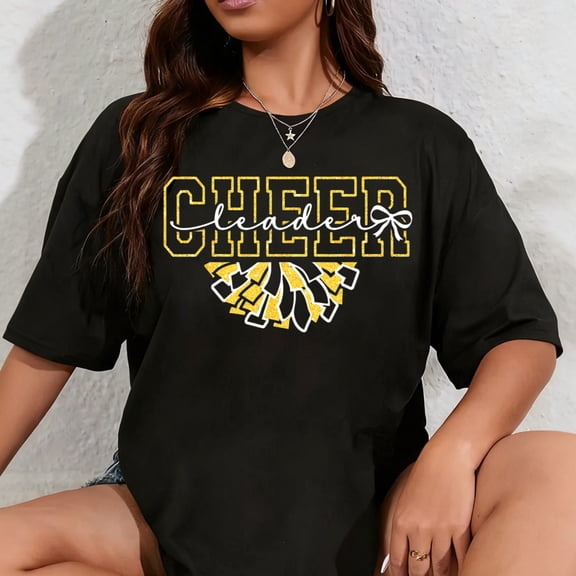 100% Cotton Cheer Leader Era Youth Cheerleader Cheerleading Black Gold T-Shirt