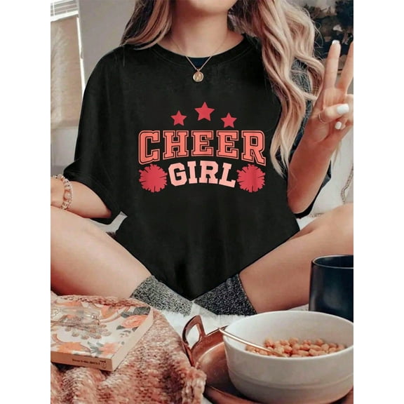 100% Cotton Cheerleading Shirt Girls Cheerleader Cheer Girl T-Shirt Graphic Shirt Women