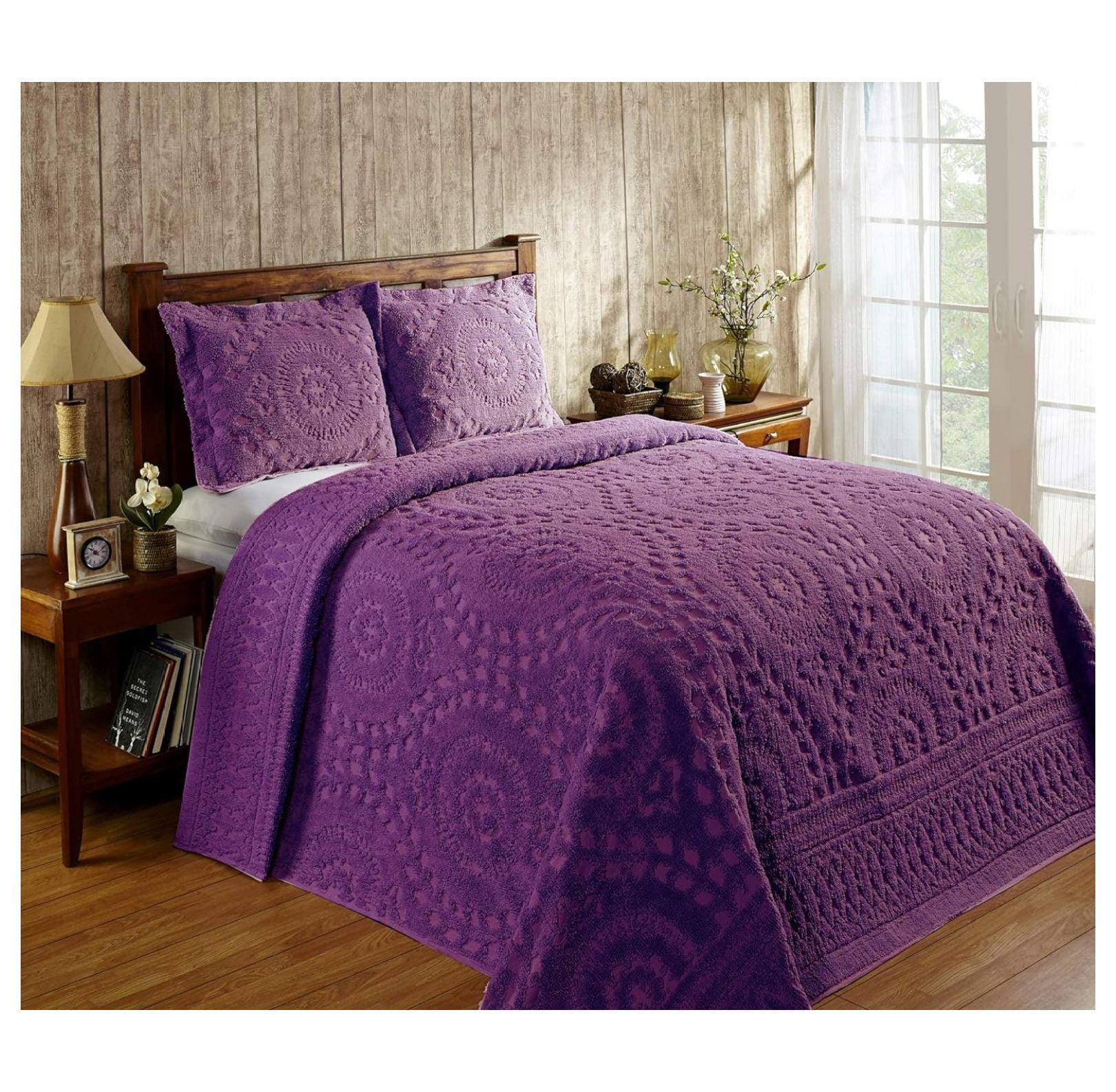 100% Cotton Chenille Bedspreads Queen Size, Rio Collection Floral