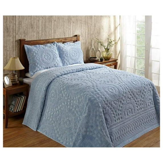 100% Cotton Chenille Bedspreads Size, Rio Collection Floral Design Bed Cover in Blue - Tufted Cotton Bedspreads, Lightweight Bedspreads & Coverlets