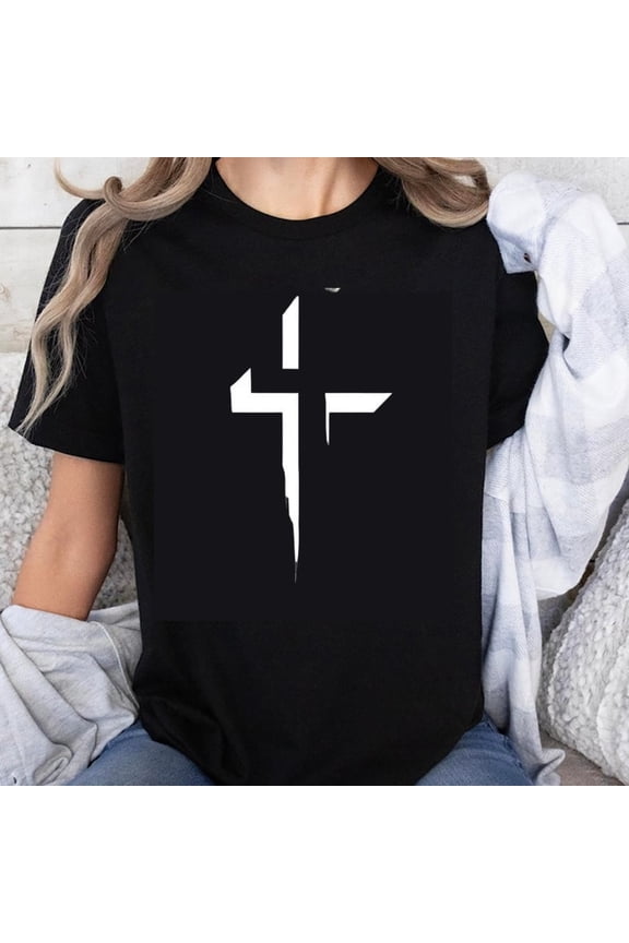 100% Cotton Christian Cross T-Shirt Religious Faith Symbol Graphic Tee Men Women Unisex Black White Design Spiritual Apparel
