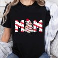 thumbnail image 1 of 100% Cotton Christmas Mom T-Shirt With Candy Cane Pattern And Tree Design For Holiday Season Women's Casual Top, 1 of 5
