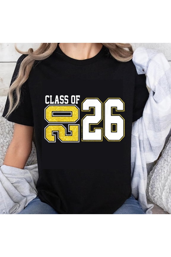 100% Cotton Class Of 2026 Graduation T-Shirt For Women Men Unisex Black Gold White Design College Senior Party Gift Shirt