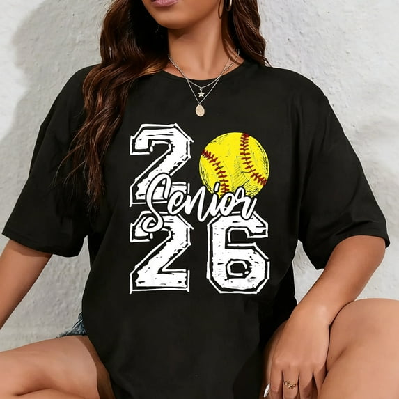 100% Cotton Class of 2026 Softball Senior 2026 Back To School Funny T-Shirt