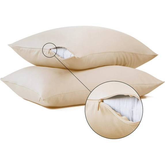 100% Cotton Classic Pillow Protectors with Invisible Zipper, 600 Thread Count Sateen Weave Soft and Breathable Pillow Cases, Protect Pillows from Dirt, Dust and Debris (King, 20"x36", Set of 2)