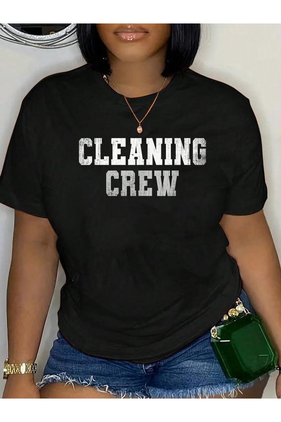 100% Cotton Clean Up Team Custodian CLEANING CREW Cleaner Beachcombing T-Shirt Women's Men's Graphic Tee Casual Tops