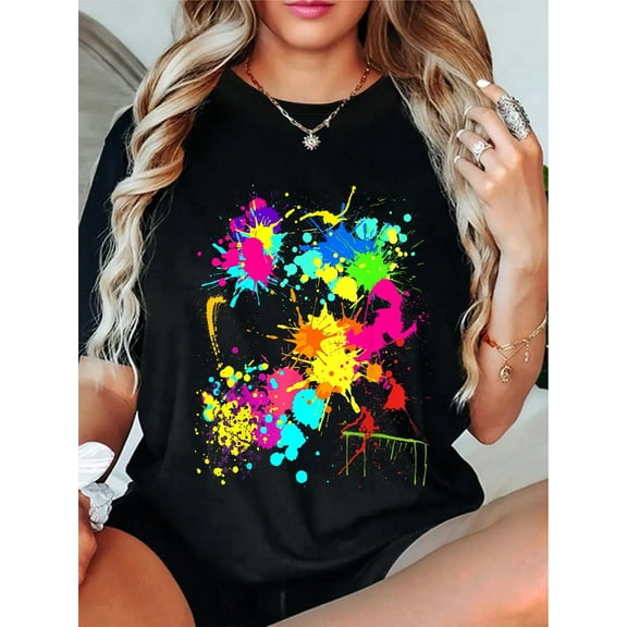 100% Cotton Color Splatter Colorful Paint Party Funny Team T-Shirt