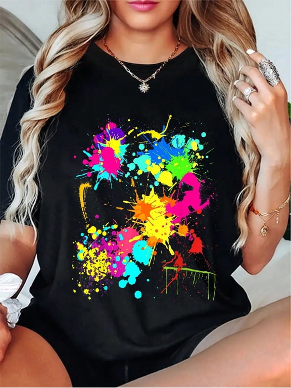100% Cotton Color Splatter Colorful Paint Party Funny Team T-Shirt