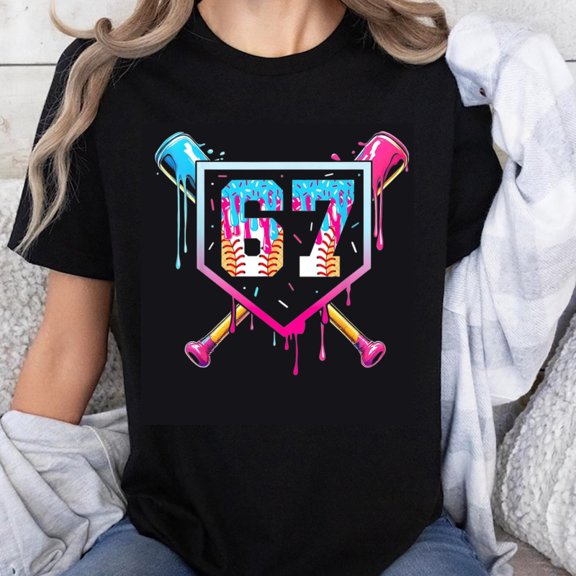 100% Cotton Colorful Baseball Bat 67 Design T-Shirt