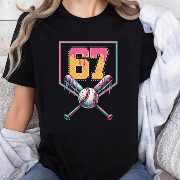 100% Cotton Colorful Baseball Bat And Ball Design T-Shirt