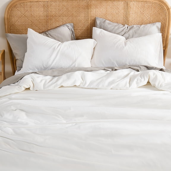 100% Cotton Comforter Set – Bright White, Linen-Like Texture, Super Soft & Breathable Lightweight Bedding Set, 3-Piece Durable Percale Comforter for All Seasons