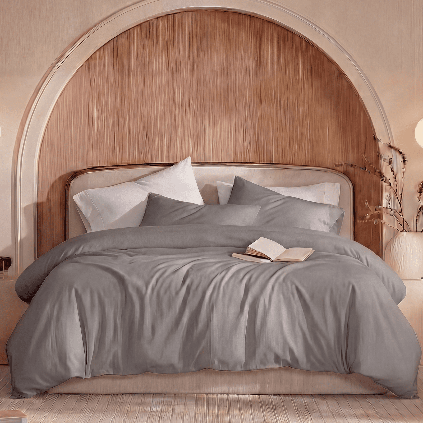 100% Cotton Comforter Set – Dark Grey, Linen-Like Texture, Super Soft & Breathable Lightweight Bedding Set, 3-Piece Durable Percale Comforter for All Seasons