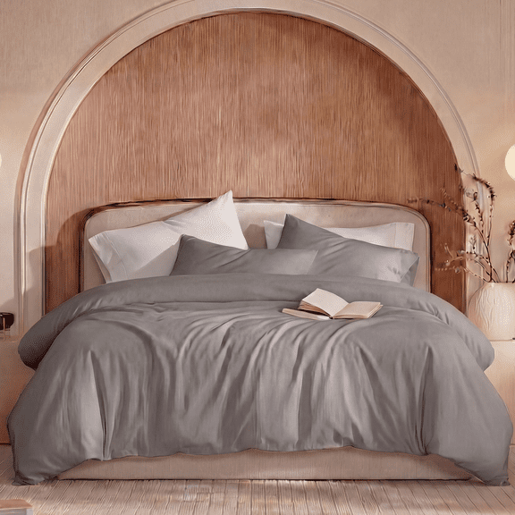 100% Cotton Comforter Set – Dark Grey, Linen-Like Texture, Super Soft & Breathable Lightweight Bedding Set, 3-Piece Durable Percale Comforter for All Seasons