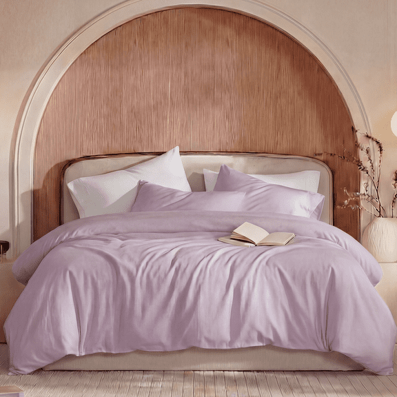100% Cotton Comforter Set – Lavender Purple, Linen-Like Texture, Super Soft & Breathable Lightweight Bedding Set, 3-Piece Durable Percale Comforter for All Seasons