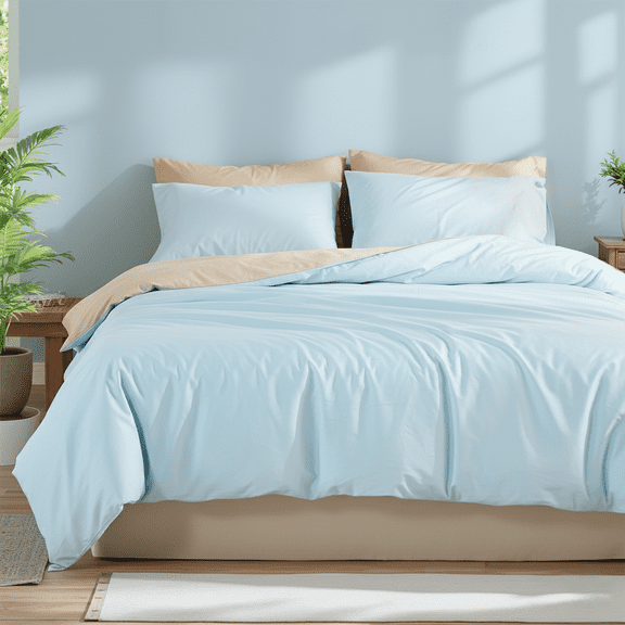 100% Cotton Comforter Set - Light Blue Comforter with Super Soft Comfortable Chic Lightweight 3 PCs Home Bedding Set