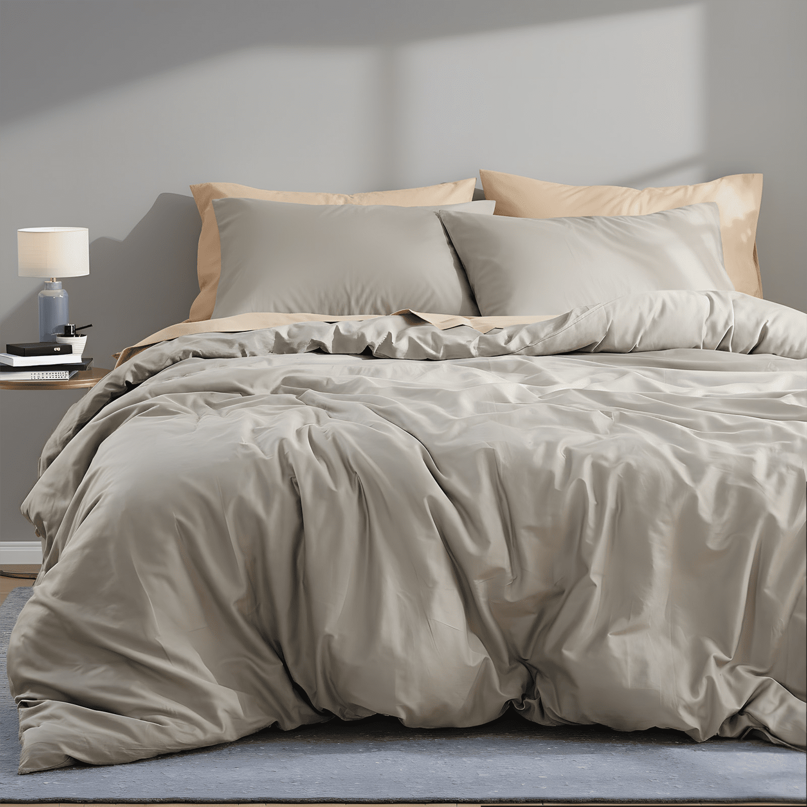 100% Cotton Comforter Set – Light Grey, Linen-Like Texture, Super Soft & Breathable Lightweight Bedding Set, 3-Piece Durable Percale Comforter for All Seasons