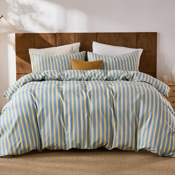 100% Cotton Comforter Set Queen Size - Beige and Terracotta Striped Comforter with 2 Pillowcases, Luxury & Silky Soft Comforter Set for All Seasons
