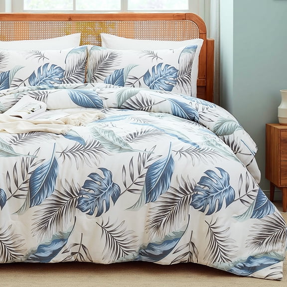 100% Cotton Comforter Set Queen Size, Botanical Floral Comforter with 2 Pillowcases, Vintage Garden Flowers Pattern, Soft Breathable Bedding for All Seasons