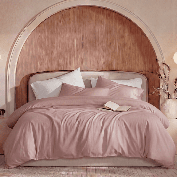 100% Cotton Comforter Set – Red Pink, Linen-Like Texture, Super Soft & Breathable Lightweight Bedding Set, 3-Piece Durable Percale Comforter for All Seasons