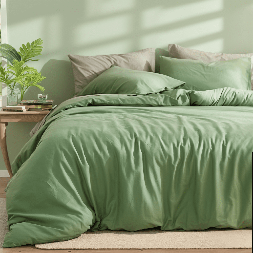 100% Cotton Comforter Set – Sage Green, Linen-Like Texture, Super Soft & Breathable Lightweight Bedding Set, 3-Piece Durable Percale Comforter for All Seasons