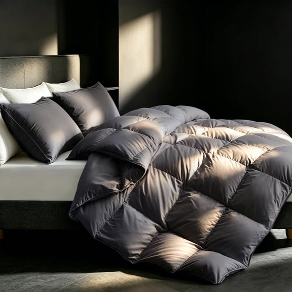 Goose Down Comforter, King Size Extra Fluffy Grey Duvet Insert, Ultra-Soft Breathable All Season Hotel Luxury Bedding, Down Proof Fabric, Plush Comfort