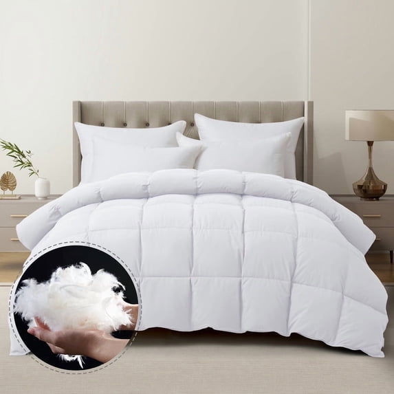 Goose Down Comforter Set, Extra Fluffy White Duvet Insert, King Size Ultra-Soft Breathable All Season Hotel Luxury Bedding, Down Proof Fabric, Luxuriously Plush