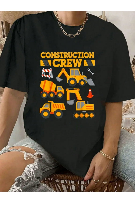 100% Cotton Construction Crew Worker Excavator Shirt Toddler Boys Girls T-Shirt.Jpg