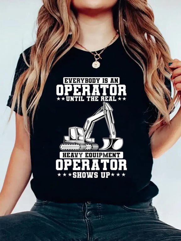Construction Worker Excavator Heavy Equipment Operator T-Shirt Women's Men's Graphic Tee Casual Tops