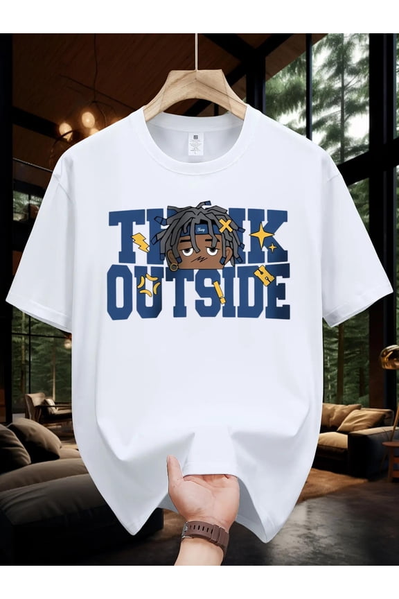 100% Cotton Cool Boy Graphic Print T-shirt, Short Sleeve Crew Neck Tee, Men's Clothing For Summer Outdoor