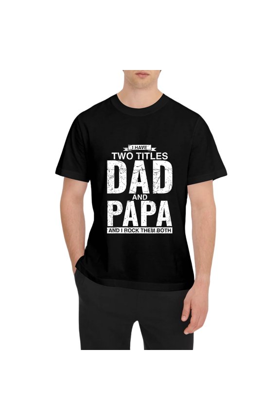 [100% Cotton] Cool Dad And Papa Double Title Rocking T-Shirt For Awesome Fathers Fathersdaygift Menswear Casual graphic tee Shortsleeve Cool Double Title Cotton T-Shirt