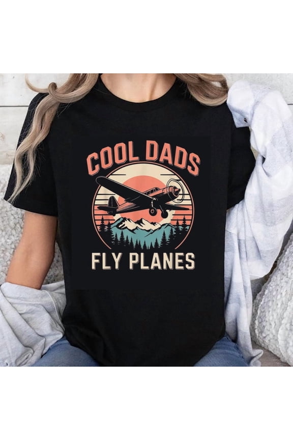 100% Cotton Cool Dads Fly Planes Vintage Airplane Mountain Sunset Design For Men And Women T-Shirt
