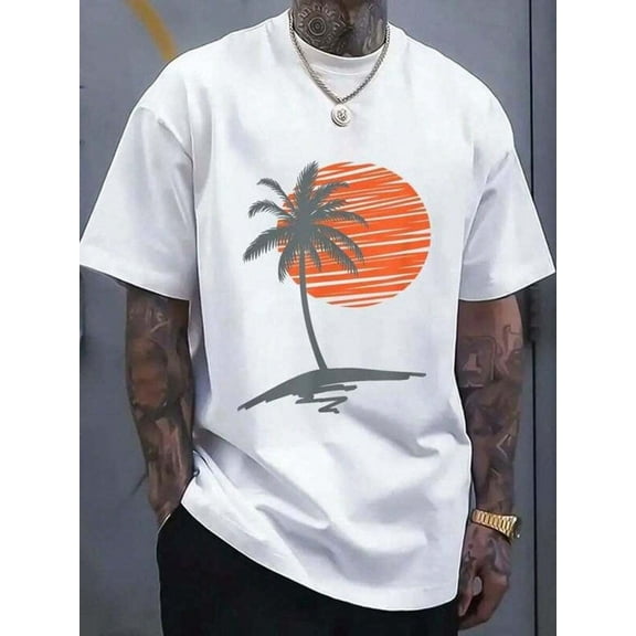 100% Cotton Cool Summer Beach Vacation Men  Sunset Palm Tree  Street Hip-Hop Style Men's T-Shirt Vintage Shirts Graphic Tees Men Camisas Para Hombre Funny Shirts Printed & Shipped In USAS-5XL SIZE