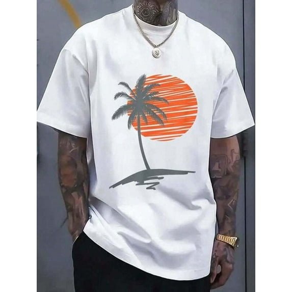 100% Cotton Cool Summer Beach Vacation Men Sunset Palm Tree Street Hip-Hop Style Men's T-Shirt Vintage Shirts Graphic Tees Men Camisas Para Hombre Funny Shirts Printed & Shipped In USAS-5XL SIZE