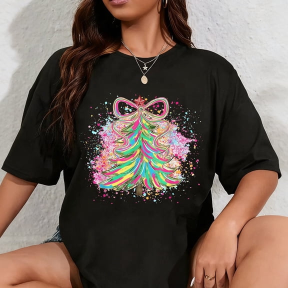 100% Cotton Coquette Bow Funny Merry Christmas Xmas Tree Pajamas Holiday T-Shirt