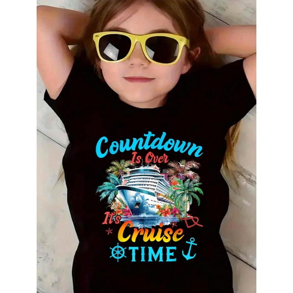 100% Cotton Countdown Is Over It's Cruise Time Black Unisex-Adults, Unisex-Kids Cruise Ship Family T-Shirt Graphic T-shirts for girls