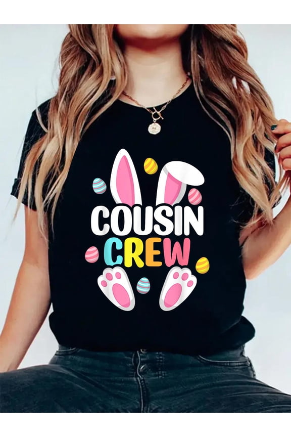100% Cotton Cousin Crew Easter Bunny Family Matching Toddler Boys Girls T-Shirt Print Round Neck Cotton T-Shirt, Summer Women's Tops, gift