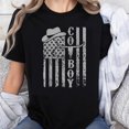 thumbnail image 1 of 100% Cotton Cowboy American Flag T-Shirt with Hat and Longhorn Design for Men Women Country Western Style Graphic Tee Shirt, 1 of 5