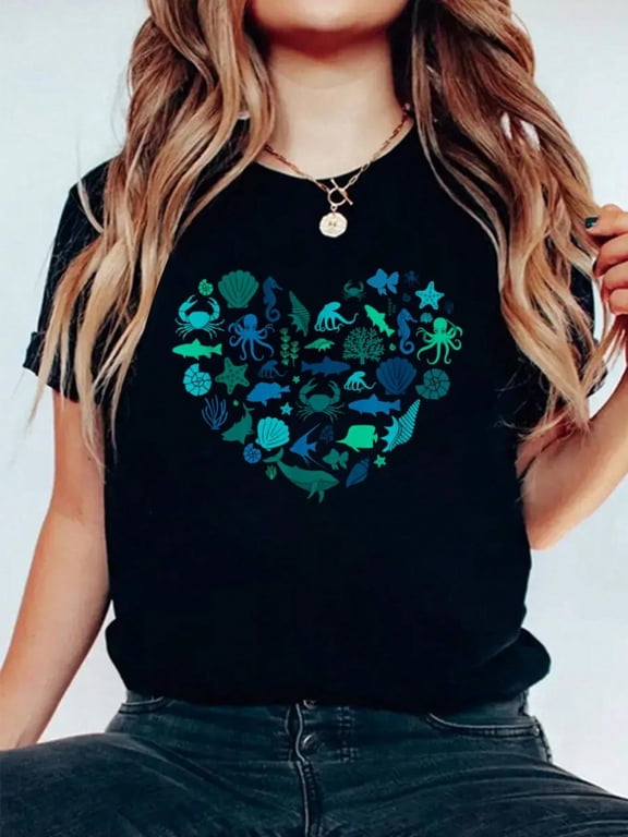 100% Cotton Crew Neck T-Shirts Marine Life - Marine Biologist Save Oceans Marine Science T-Shirt Print Tshirt For Summer, Women Men Soft Short Sleeve Top, Comfy Tee Shirt For Womens Graphic Tees