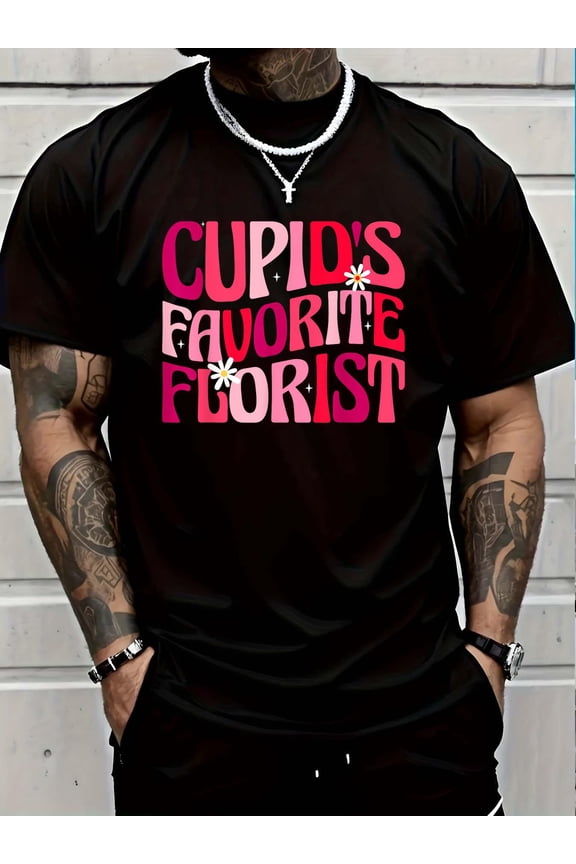 100% Cotton Cupid's Favorite Florist Funny Retro Groovy Valentine's Day T-Shirt Graphic T-shirts for men and women