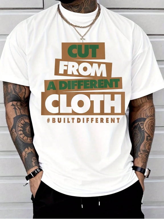 100% Cotton Cut From A Different Cloth Built Different T-Shirt Street Hip-Hop Style Men's Graphic T-Shirt Cotton Print Short Sleeve Casual Top, Summer Tee Men's Tops