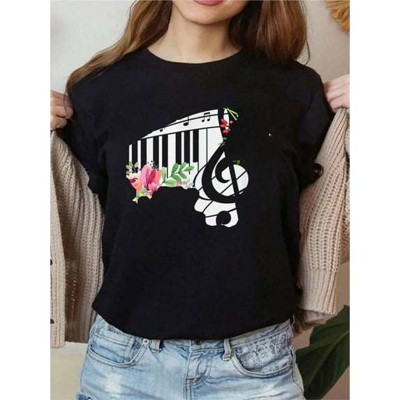 100% Cotton Cut Music Teacher Shirt With A Piano Keys, Notes And ...