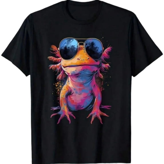 100% Cotton Cute Axolotl T-Shirt for Adults, Funny Animal Graphic Short Sleeve Tee with Fashion Glasses Design, Casual Unisex Shirt for Men and Women