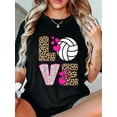 thumbnail image 1 of 100% Cotton Cute Love Volleyball Leopard Print Women Ladies Volleyball T-Shirt, 1 of 4