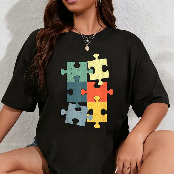 100% Cotton Cute Puzzle Piece Design For Men Women Puzzler Jigsaw Puzzle T-Shirt